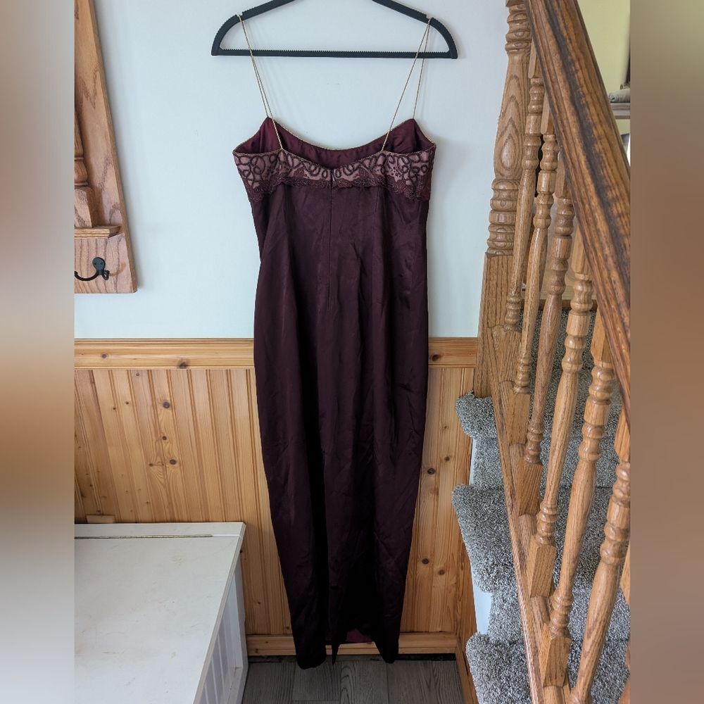 Vintage Laundry By Shelli Segal 1995 Embroidered Leaf Formal Burgundy Dress 10 - Picture 10 of 15